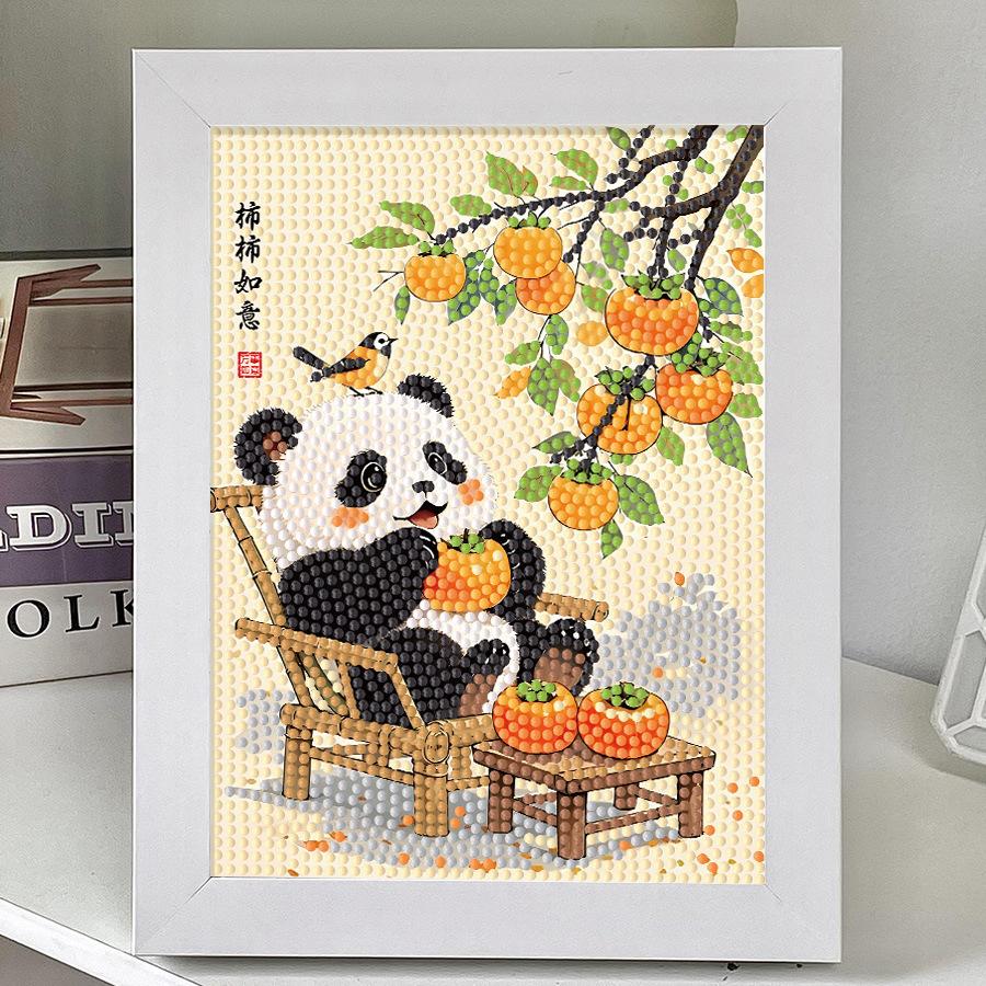 Diy Diamond Sticker Animal Panda Persimmon Ruyi Series Children'S Handmade Material Bag Diamond Embroidery National Treasure Frame Painting