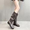 British Style Pleated Piled Boots, Women's Knees Are Thin, Big Tube Circumference Boots, Thick Heel Thick Knight Boots