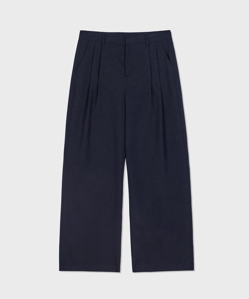 GLW [Unisex][Summer Fabric] Double-Pleat Wide Elastic Waist Slacks Navy