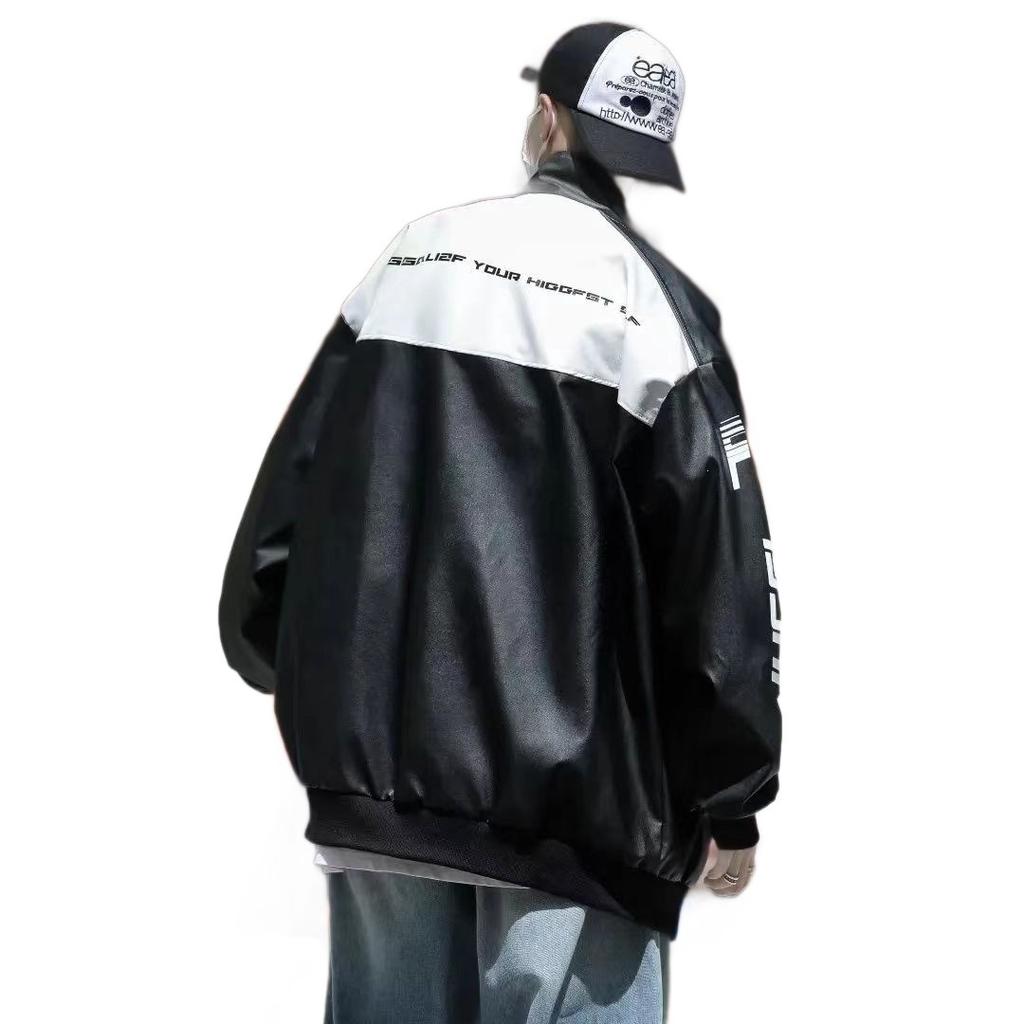 Hip-hop American stand-up collar jacket trendy brand autumn and winter street fried street locomotive leather jacket men's and women's ruffian hands