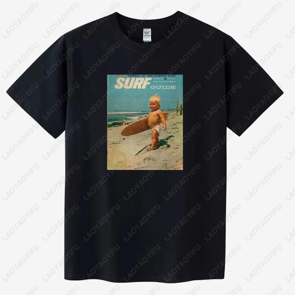 Junge Surfen Vintage Poster Grafik T-Shirts Sommer Unisex Urlaub Hohe Qualität Baumwolle T-Shirt Mode Lässig Lustig Kurzarm