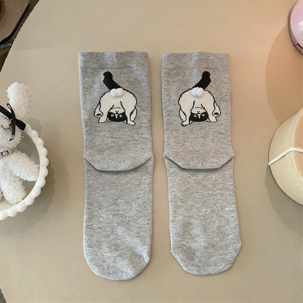 Small Ball 3D Cat Socks Soft Cotton Socks Cute Creative Mid Calf Socks  Daily Wear