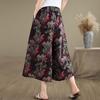 Ethnic Style Ice Silk Floral Wide Leg Pants Summer Loose Casual Seven Quarter Straight Leg Pants