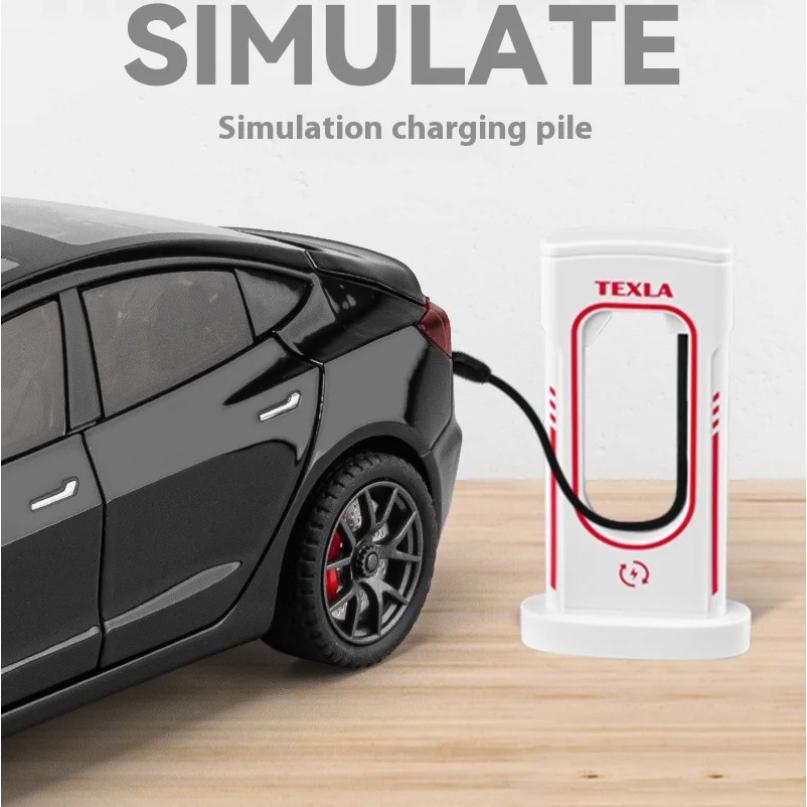 1/24 Scale Tesla Model3 Towing RV Alloy Model, Open Door Car Ornaments for Children's Sound and Light Toys To Give Gifts To Boys