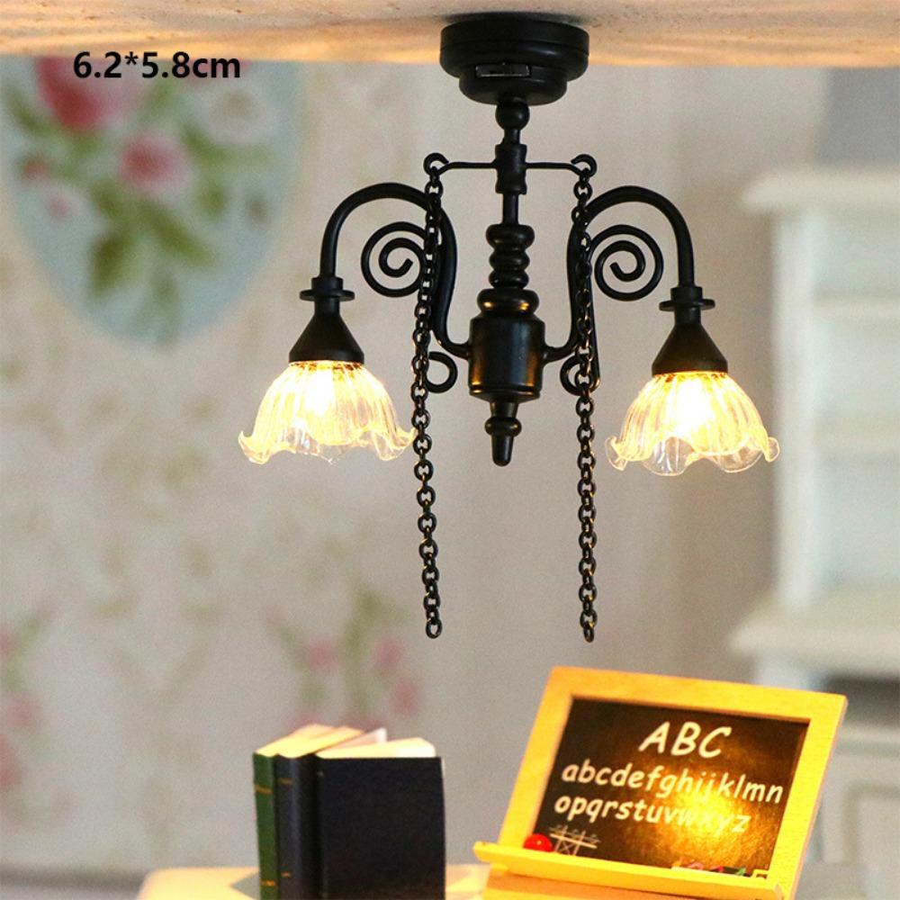 Mini Miniature LED Golden Light 1:12 Home Table Lamp Model Doll House Accessories