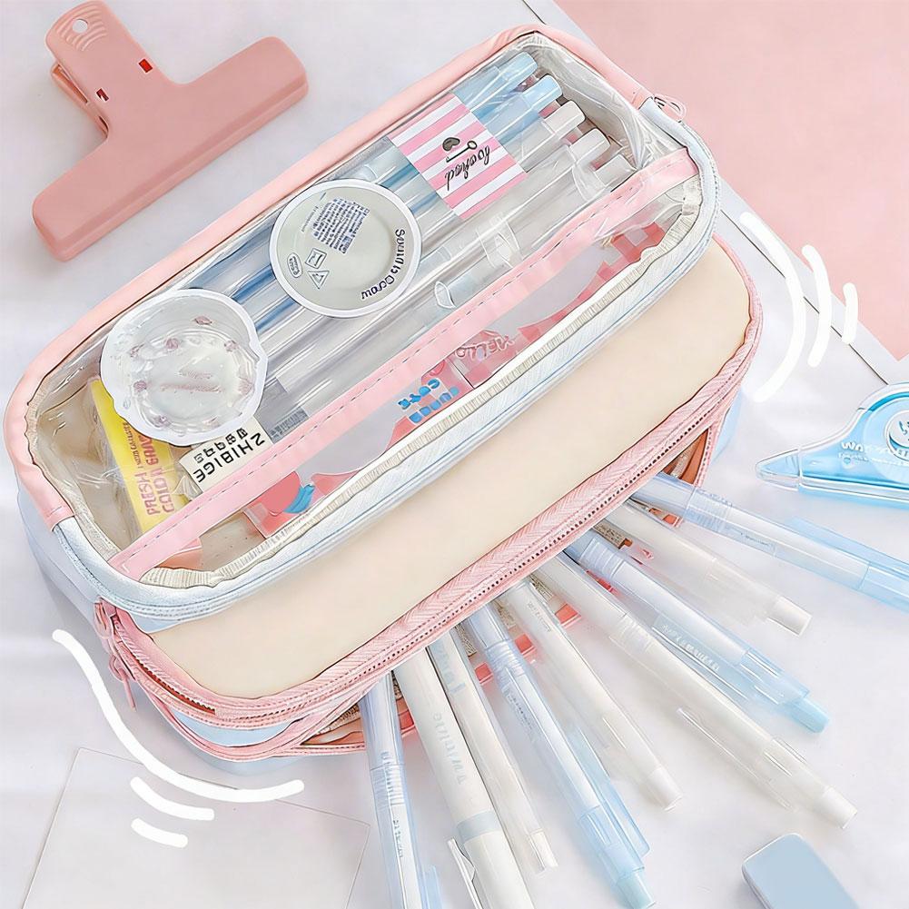 Kawaii Pencil Case Large Capacity Waterproof Korean Stationery Multi-layer Pen Pouch Portable Back To School Supplies