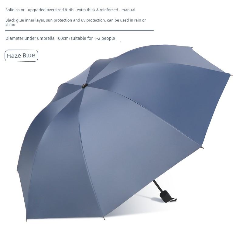 Large Thickened Windproof Reinforced Umbrella for Heavy Rain with Logo, Foldable Dual-Use Black Coating for Sun Protection and Uv Protection
