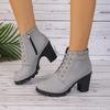 Fashion Spring New Chunky Single Boots Women's Fashion Round Head Deep Cut Front Lacing Side Zipper Platform Heels