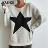 JKASHDK Damenmode Casual Pentagram Print Herbst Winter Langarm O-Ausschnitt Pullover