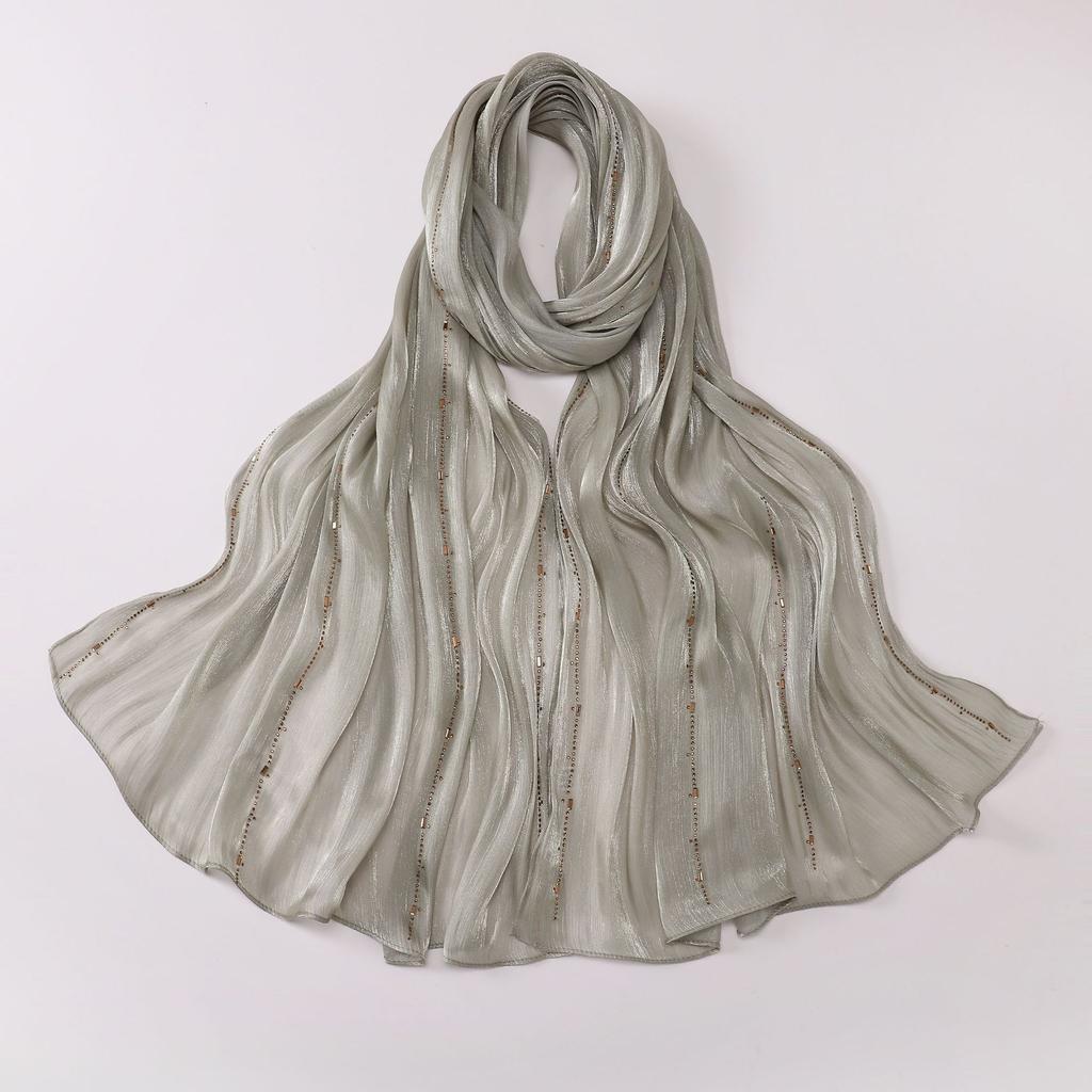 Shimmer Silk Hijab Scarf For Women Crinkle Hijabs  Diamond Luxury Medine Silk Veil Muslim Women Shiny Shawl Turban Bandana