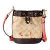 Coach Shoulder Bag Bucket 16 Letter Logo Nameplate Heart Print Drawstring Classic Jacquard Leather Bucket Handbag Small Women's Beige and Dark Brown