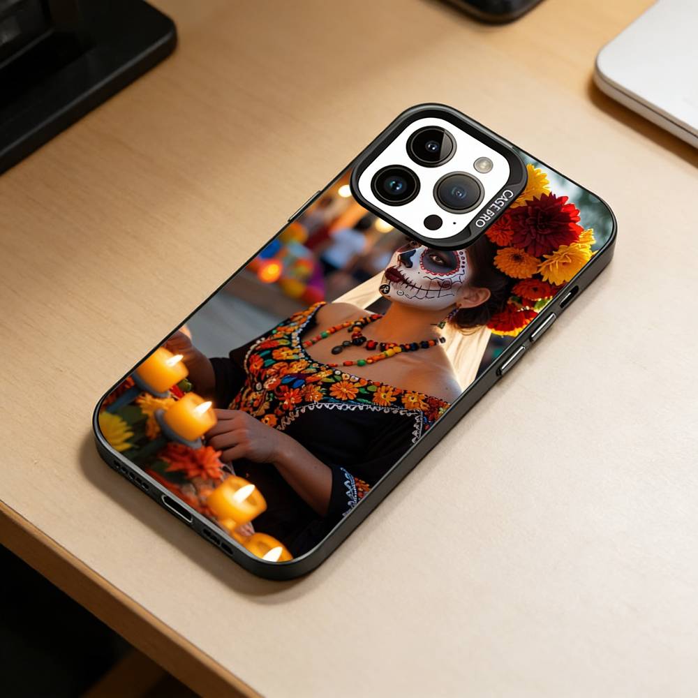 Day of the Dead Skull  Phone Case For iPhone 17,16,15,14,13,12,11 Plus,Pro Max,XS,Colorful Silver Black Cover