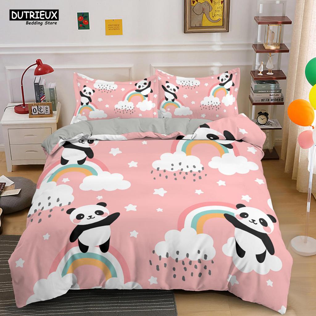 Cartoon Lovely Panda Bedding Set White Bed Linen 3D Print Gift For Girls 2/3pcs Twin Single Queen King Size Duvet Cover Set