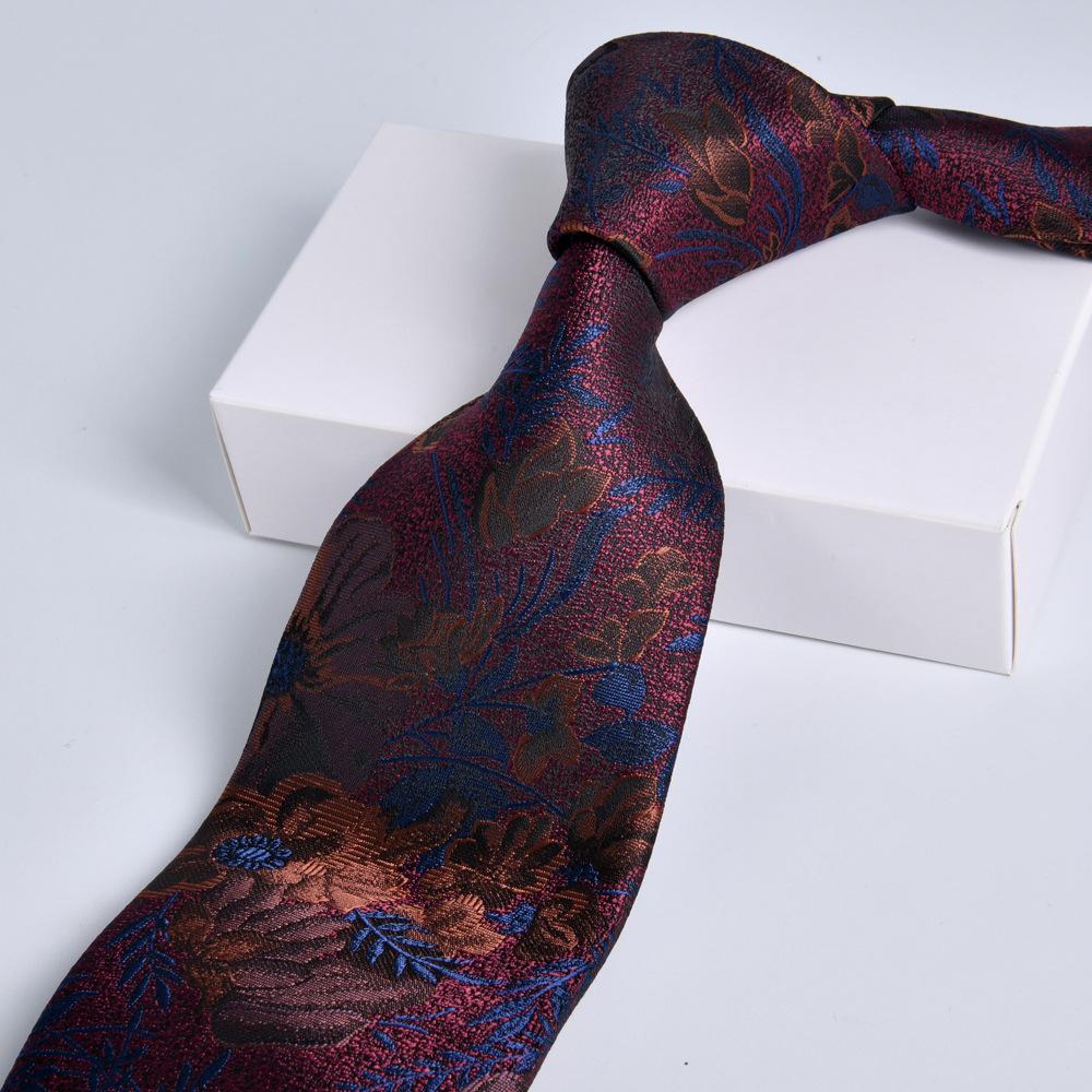 Men's Burgundy Striped Jacquard Formal Business Tie, 8cm Handmade Tie Decoration