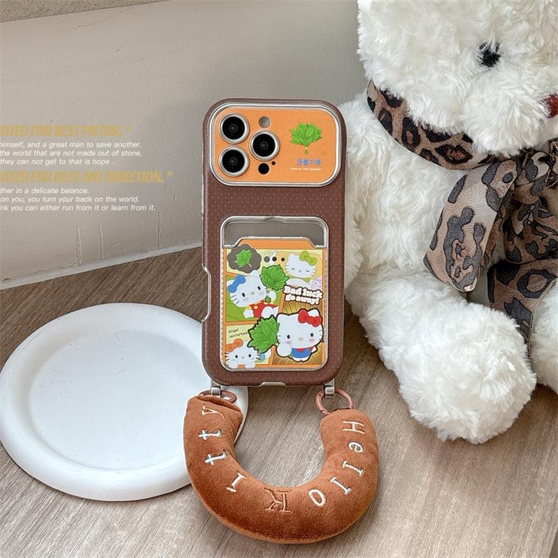 Yuzu Leaf Cat Card Holder: Brown Base for iPhone 17/16 Pro Max/15/14