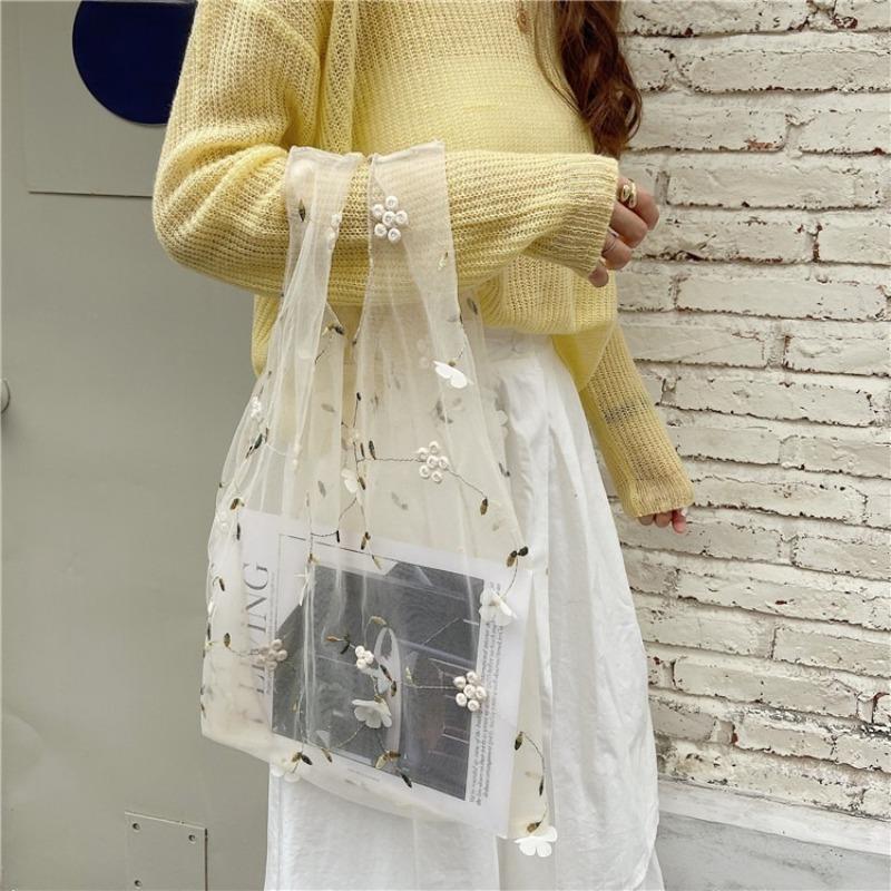 

Female Flower Embroidered Hand Bag Shoulder Bags Casual Tote Reusable Shopping Bags Women Handbags New Fashion Summer Beach Bag абрикосовый