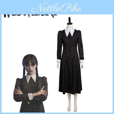 The Addams Family Wednesday Cosplay Costume Black Dress Halloween Party