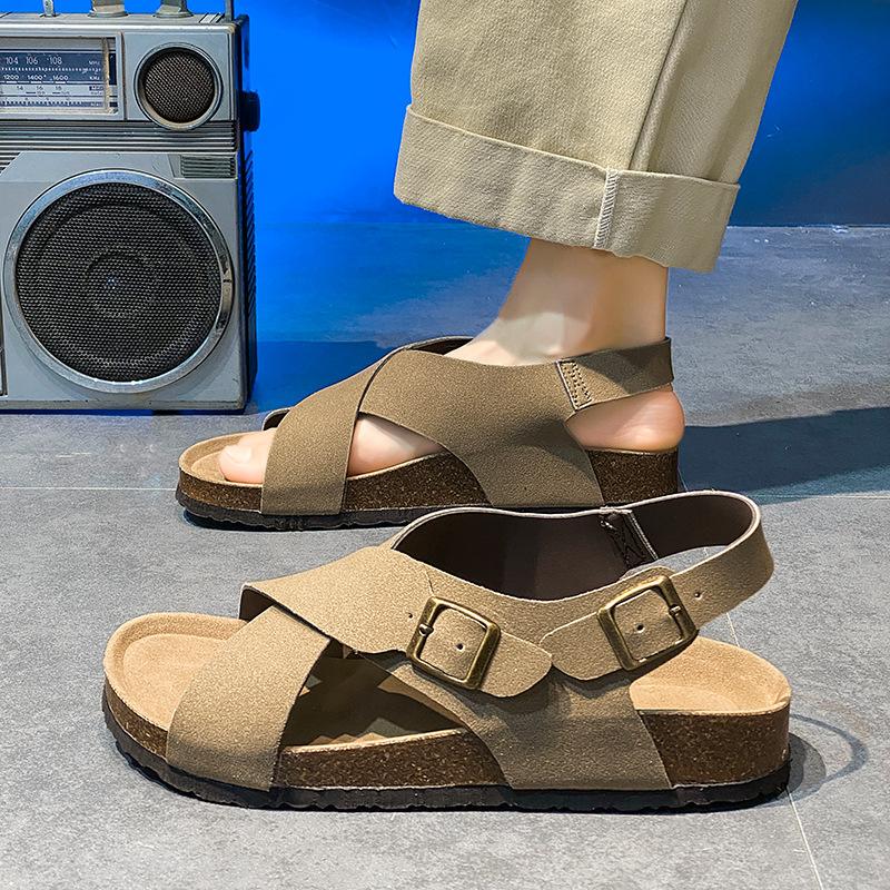 Summer men's cork open-toed casual fashion non-slip sandals breathable soft cool fashion versatile trendy slippers