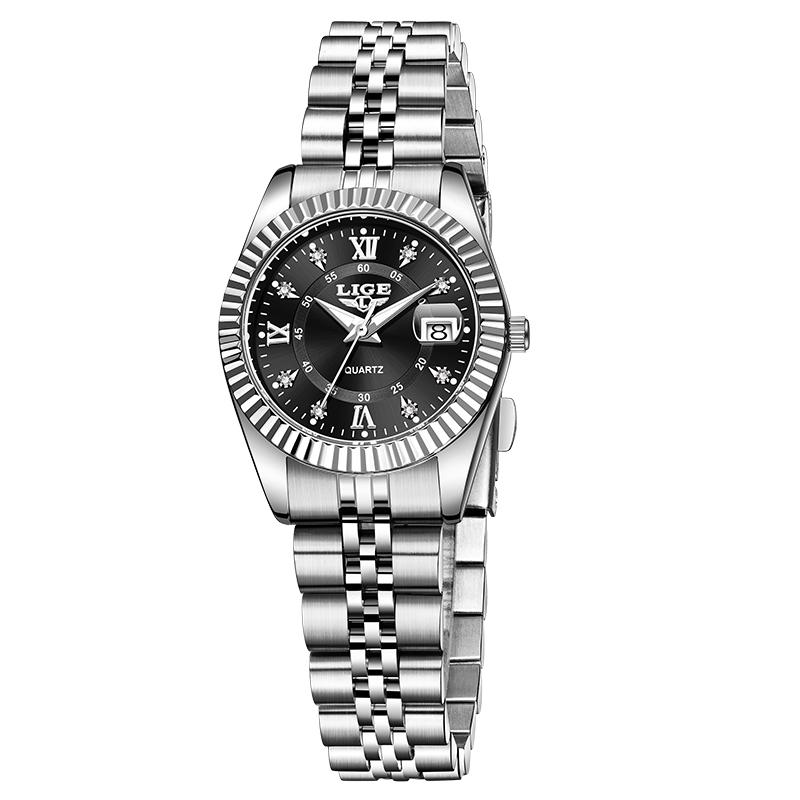 LIGE Luxury Watches For Women Elegant Women's Diamond Bracelet Watch Simple Round Waterproof Luminous Quartz Wristwatch Femme