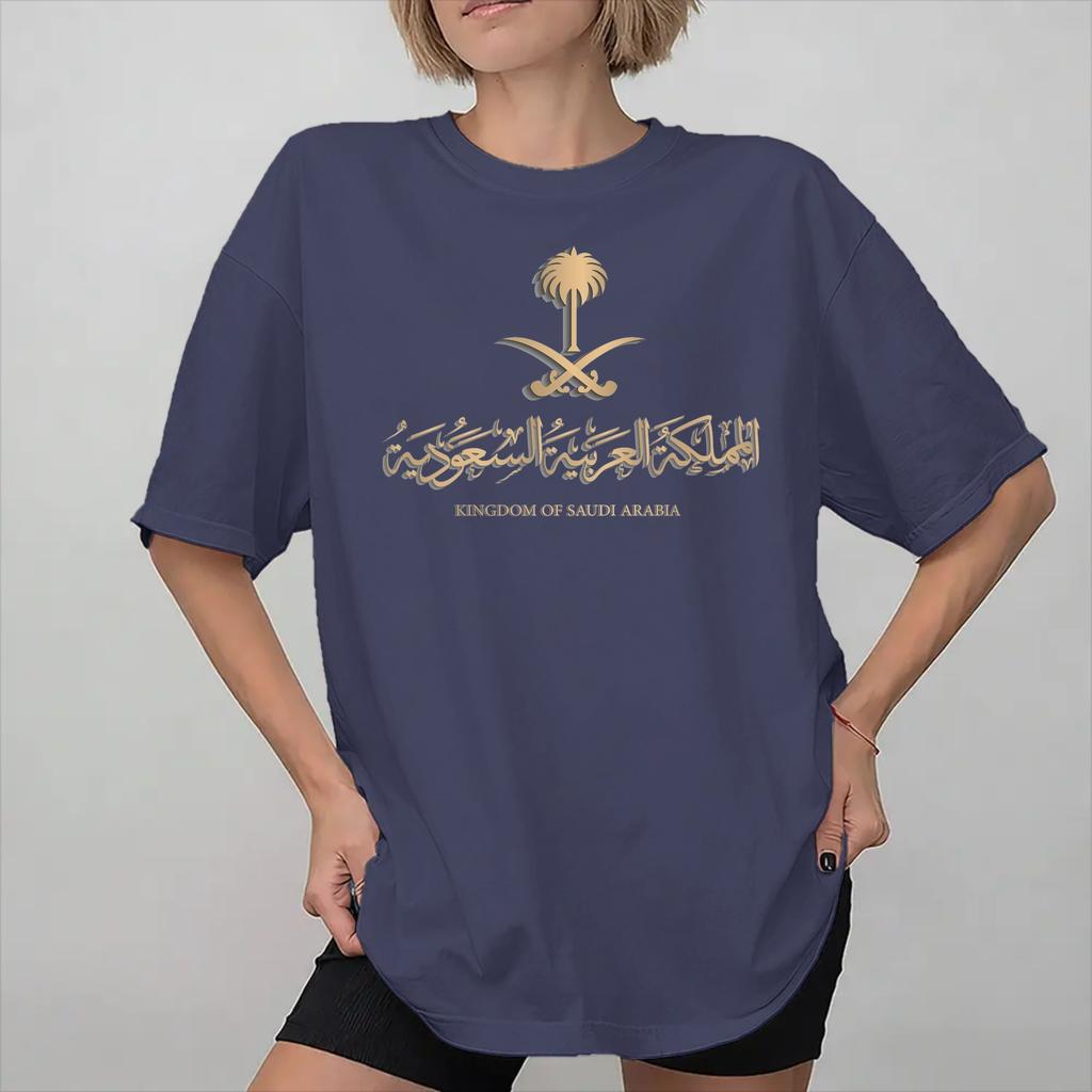 Unisex Wounisex Saudi Arabian Flag On Saudi Emblem In Golden T Shirt Pure Cotton Graphic Printing Tshirt Clothing Outfits