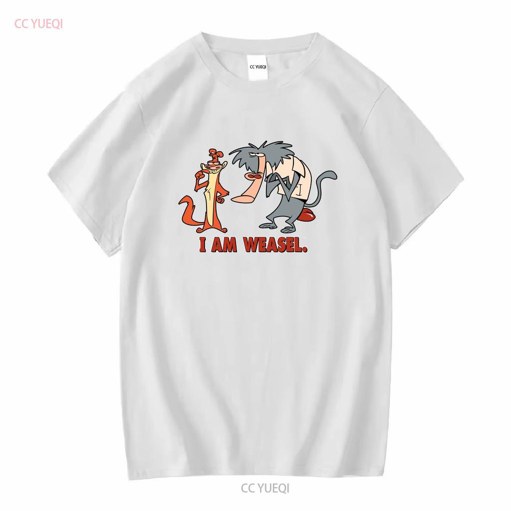 Official I Am Weasel Characters T Shirt Black vintage Washed Breathable Comfortable Top For Everyday Wear Soft designer clothes