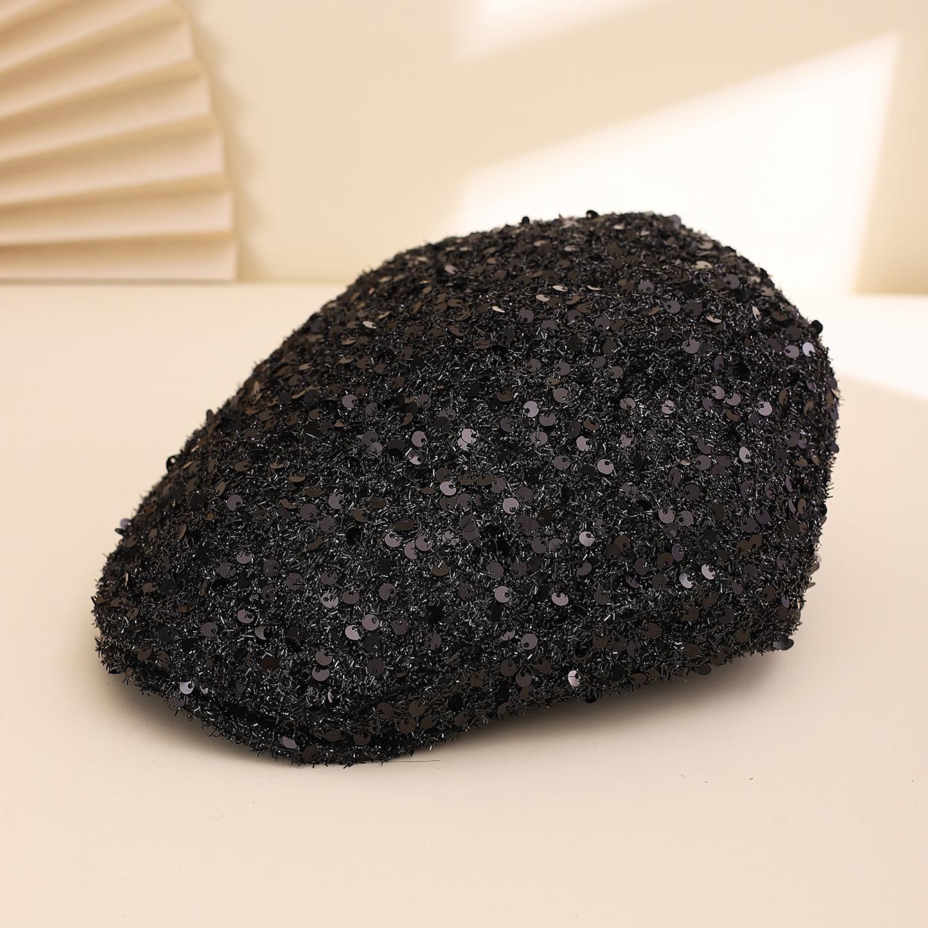 

Sequined design sense, fashionable and trendy, brim Beret stage performance, party gathering One Size