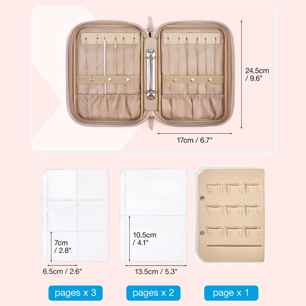 Jewelry Travel Organizer Case Transparent Jewelry Storage Book Ring Binder Rolls Zipper Pouch Bag for Necklaces,Rings,Bracelets