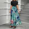 Women's Fashion Casual Belt Short Sleeve Round Neck Floral Stitching Elegant Temperament Dress
