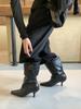 Autumn and winter new fashion pointed tip fine heel pleated piled boots women's folding medium tube wide tube fashion boots