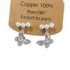 Exquisite French Silver Butterfly Pearl Stud Earrings: Elegant Cubic Zirconia Ear Jewelry for Women