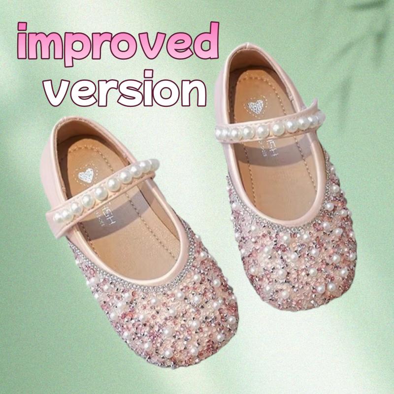 Kids Leather Shoes Spring Autumn Fashion Sequins Pearl Girls Princess Shoes Soft Bottom