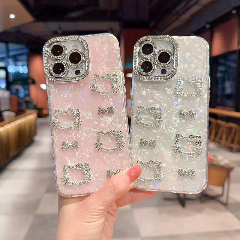 

Point drill hollow Kt cat mobile phone case for Apple 17Promax bow Iphone16 shell pattern 15 love iPhone 11