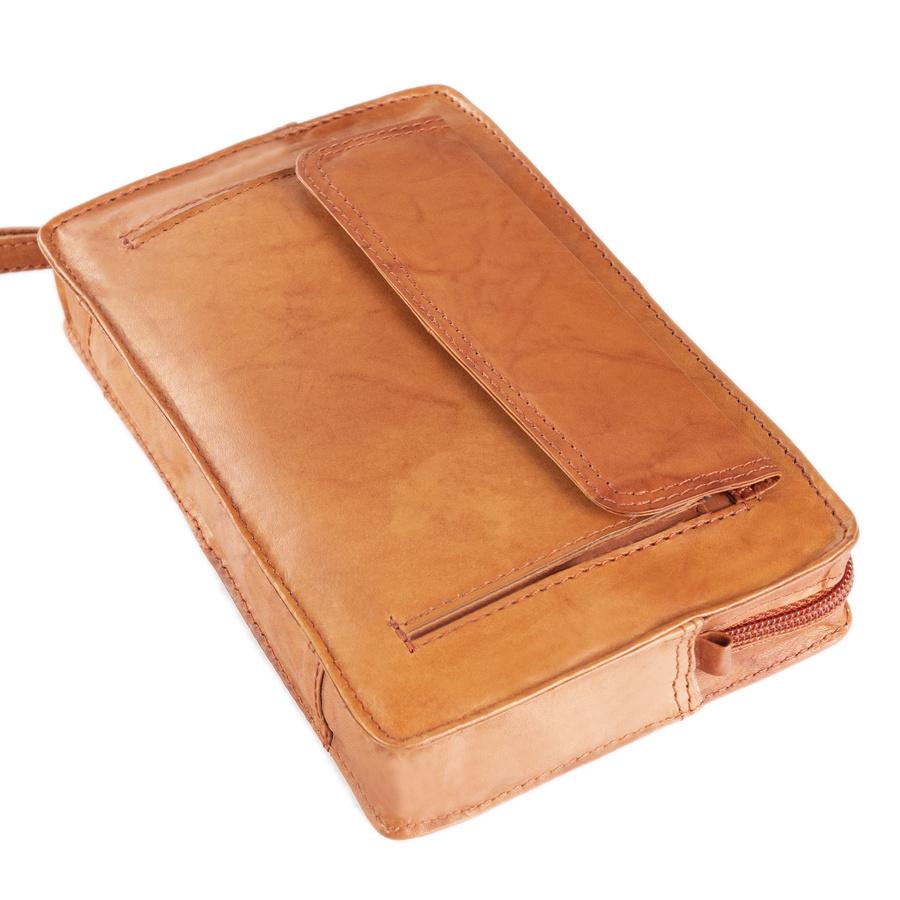 Men's leather pouch with wrist strap