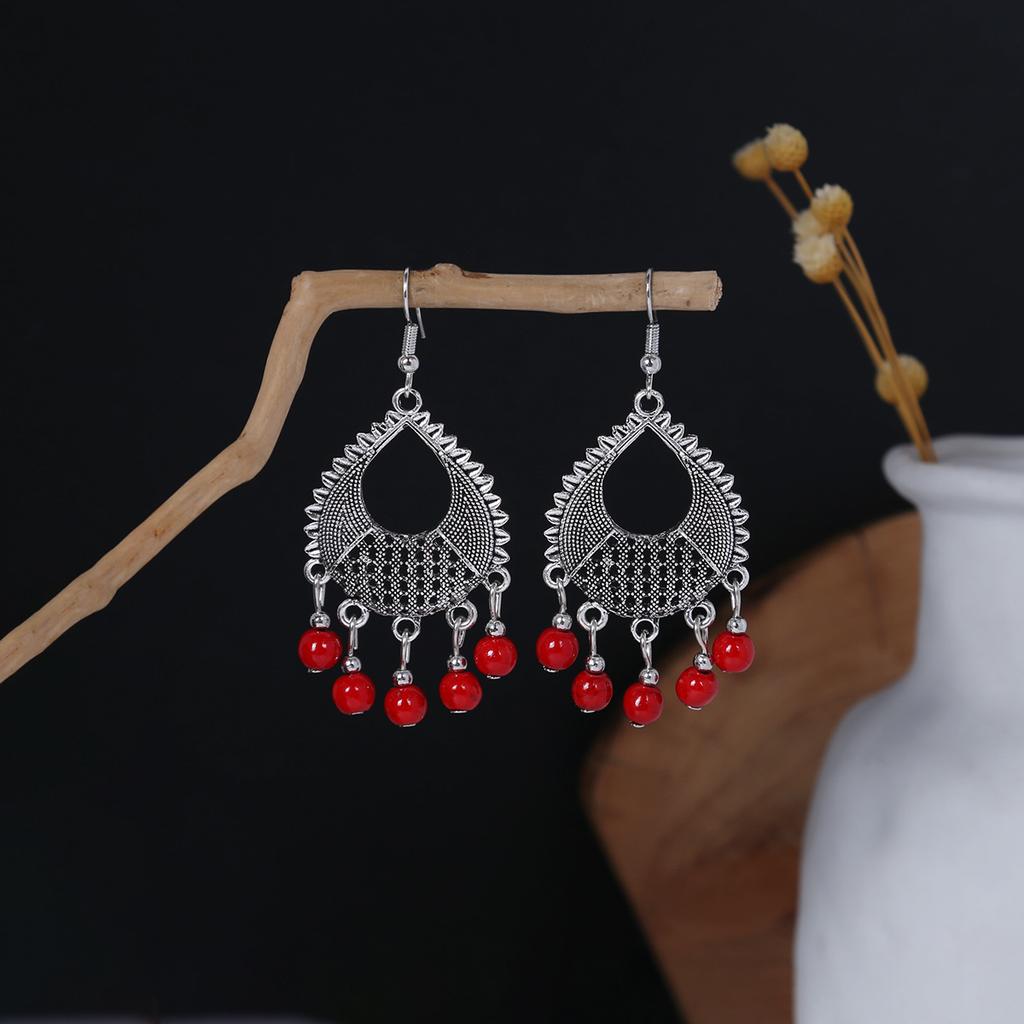 Bohemian Ethnic Style Oval Earrings, Retro Tourist Attractions Ethnic Minority Fringed Beaded Earrings