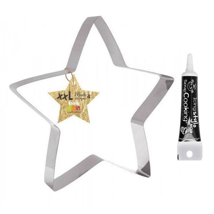Découpoir à pâtisserie inox XXL Etoile + Stylo de glaçage noir