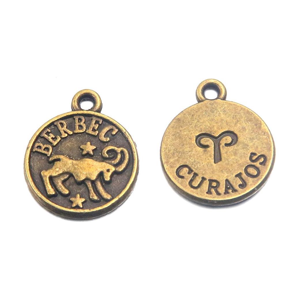12x15mm Round Zodiac Constellation Pendant: Retro Symbol Alloy Jewelry for DIY Bracelets & Keychains