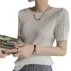 Miyake 2023 Women's Summer Pleated Short Sleeve Slimming T-Shirt with Round Neck and Hollow Out Design