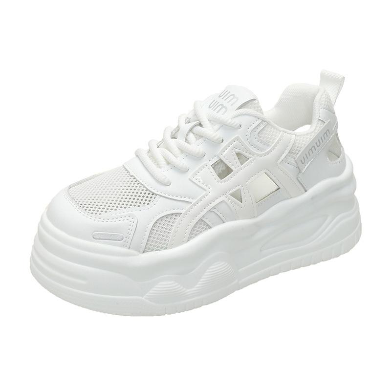 Thick-soled Mesh White Shoes Women's 2025 Summer New Fashion Versatile Comfortable Sports Leisure Lightweight Non-slip Board Shoes