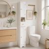 Bathroom Cabinet, Narrow Bathroom Cabinet with Drawer, Arched Doors, Open Shelf, Adjustable Shelf, 20x20x185 Cm, White