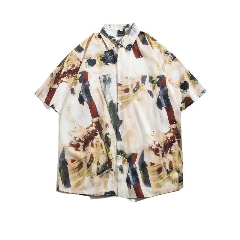 Summer Mens Hawaiian Casual  Shirts Short Sleeve Button Fashion Print Beach Floral  Vintage Tops
