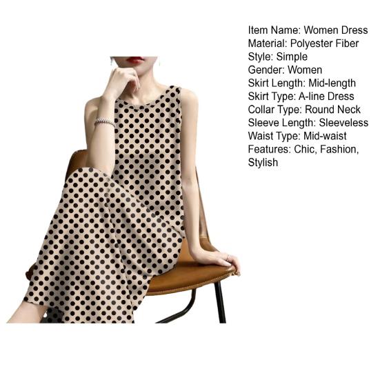 Summer Polka Dots Tank Dress for Women Casual Crew Neck Beach Vacation Sundress Loose Sleeveless Midi Dress