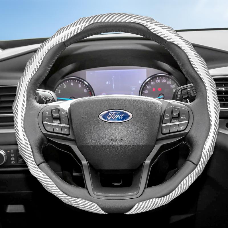 UYEG8 Suitable for Ford Carbon Fiber Texture Steering Wheel Cover with Snap-On Wave-Shaped Sport Design