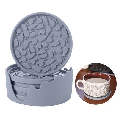 6pcs/Set Round Silicone Drink Coaster Set Tabletop Protection Silicone Cup Pad Heat Insulation Non-Slip Tea Mat Coffee Mug Glass