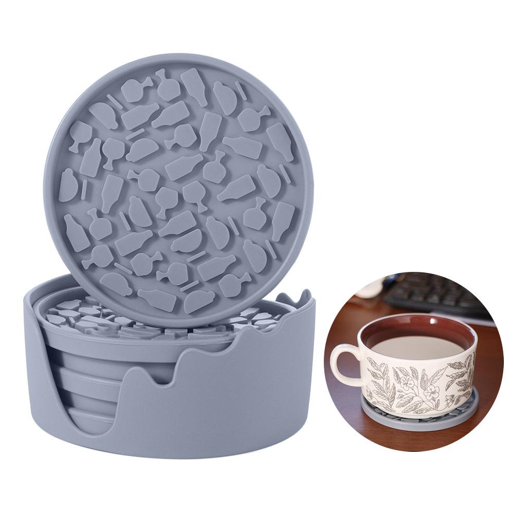 6pcs/Set Round Silicone Drink Coaster Set Tabletop Protection Silicone Cup Pad Heat Insulation Non-Slip Tea Mat Coffee Mug Glass