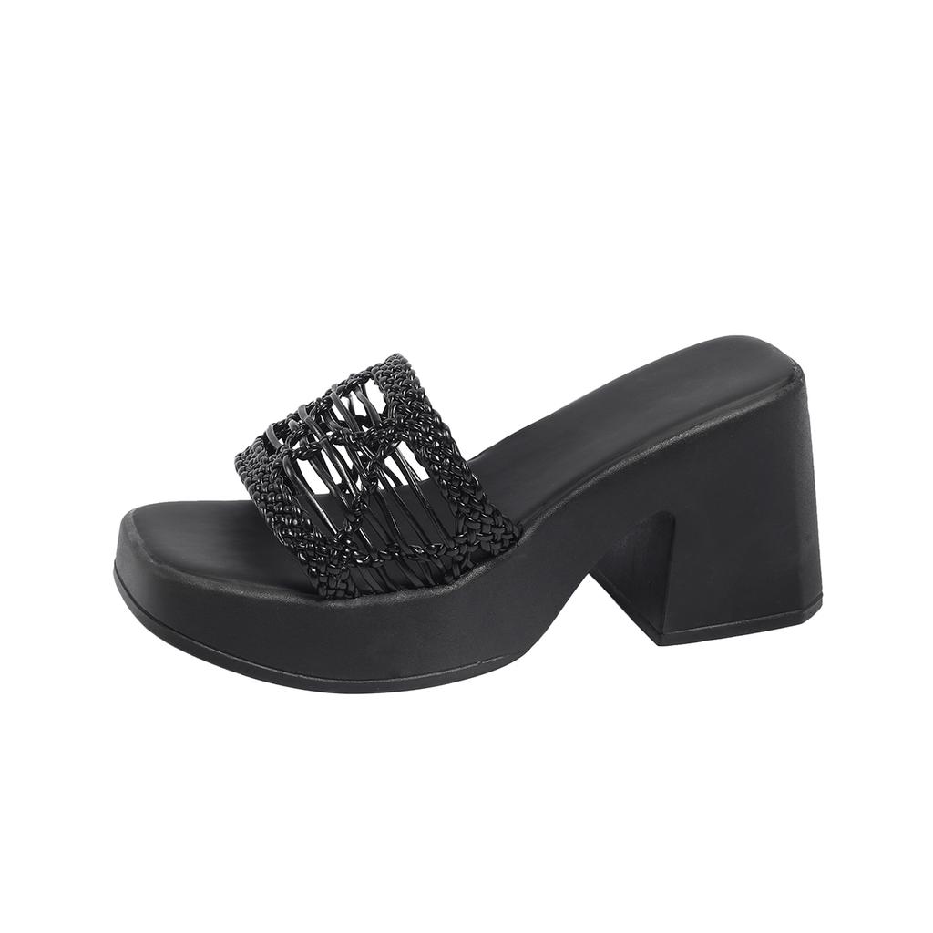 Fashion High -heeled Women's Sandals 2024 Summer New Fashion Versatile Toe Thick Bottom Non -slip Leisure High Heel Tide Sandy Slippers