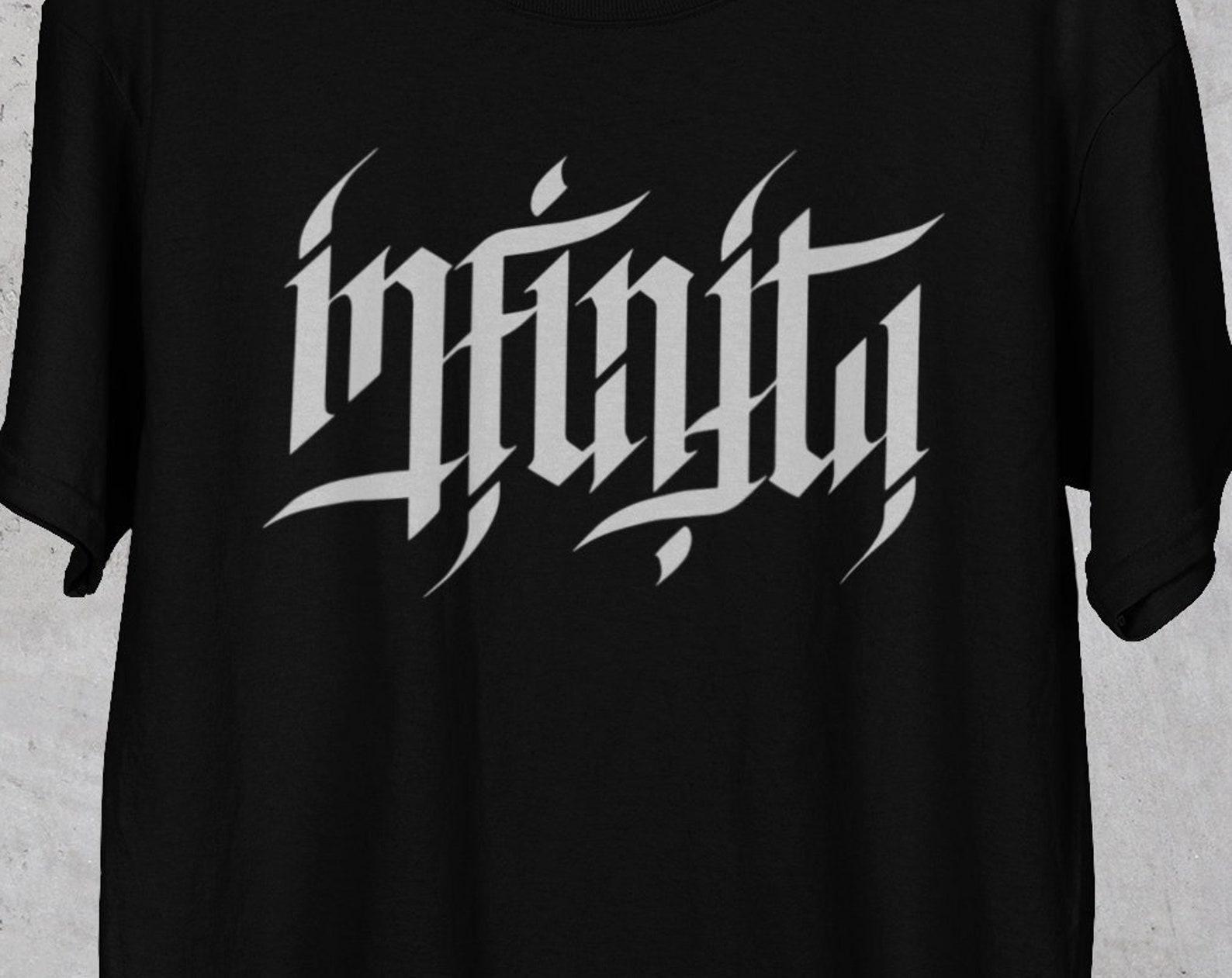 Infinity Ambigram T-Shirt: Gothic Lettering Art, Unisex Black Tee L