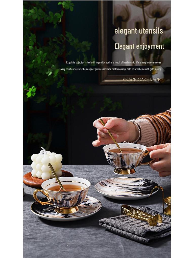 Exquisite Wood Grain Ceramic Tea Set with Saucer - Premium Bone China Cup for Afternoon Tea