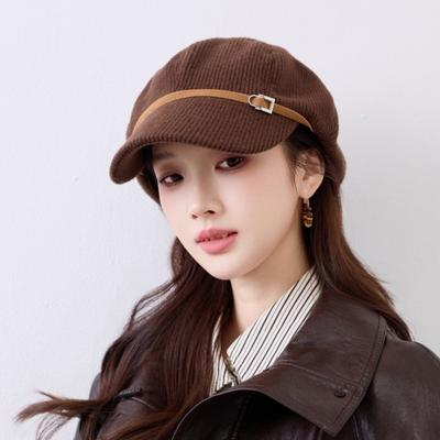 Autumn and Winter New Retro Corduroy Octagonal Hat Women's Versatile Face Cap Fashion Thermal Hat
