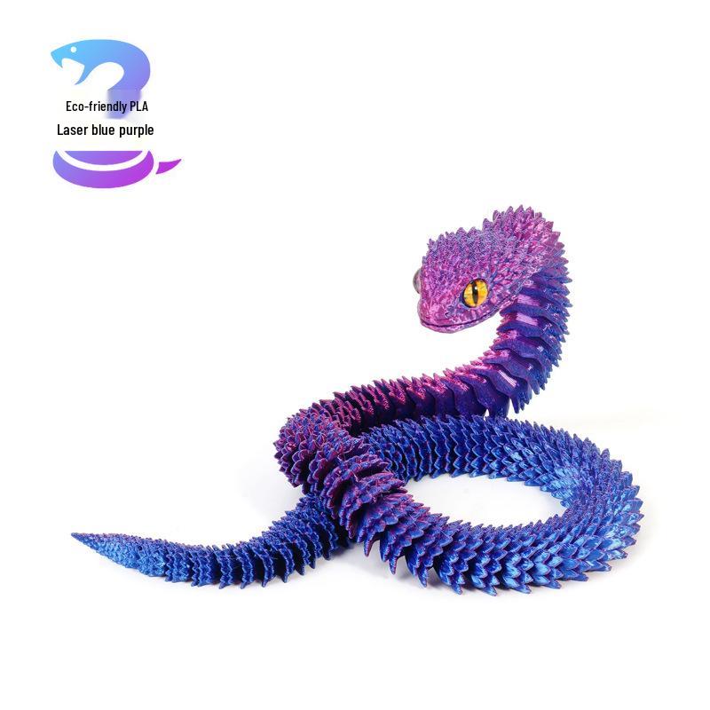 3D Printed Movable Viper Snake Model Toy - Flexible Simulation Animal Doll