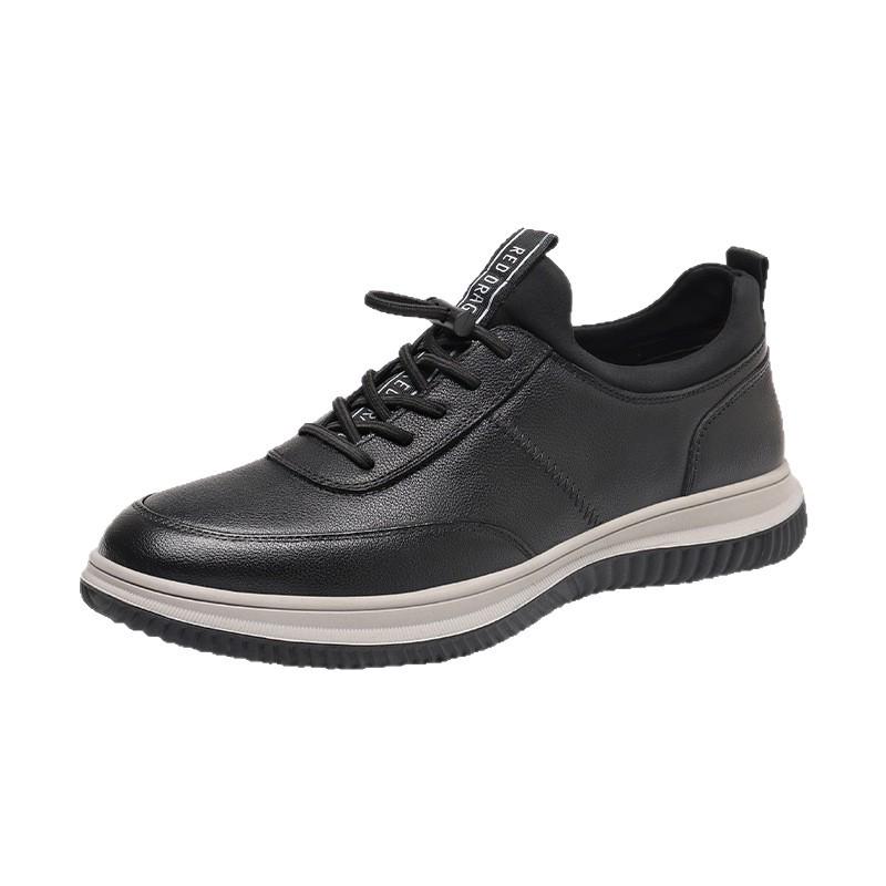 Red Dragonfly Men's Waterproof No-Tie Leather Travel Shoes - 2025 Black Cowhide Wear-Resistant Sports Shoes